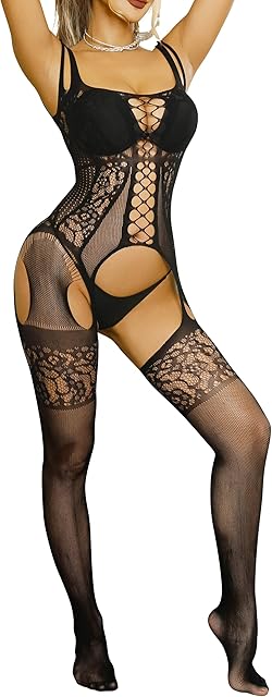 Women Lingerie Exotic Dancer Fishnets Lingerie Party, Fishnet Bodysuit Rave Outfits Club One Size