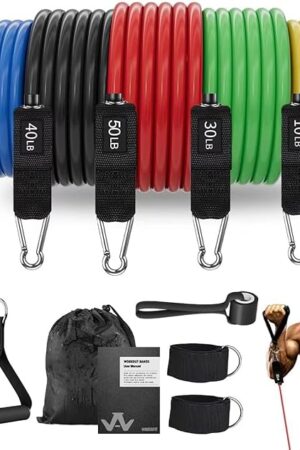 WHATAFIT Resistance Bands, Exercise Bands?Resistance Bands for Working Out, Work Out Bands with Handles for Men and Women Fitness, Strength Training Home Gym Equipment