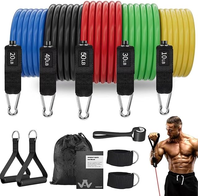WHATAFIT Resistance Bands, Exercise Bands?Resistance Bands for Working Out, Work Out Bands with Handles for Men and Women Fitness, Strength Training Home Gym Equipment