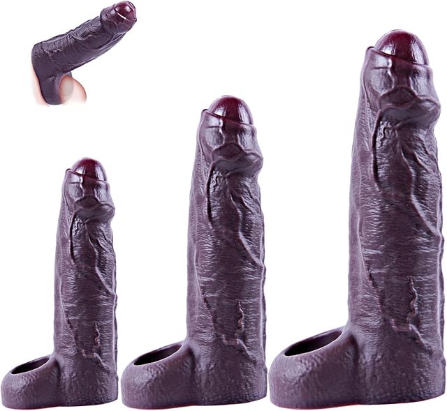 Black Penis Sleeve Set ? Small, Medium, and Large Silicone Cock Extenders with Cock Rings, Realistic Red Heads and Lifelike Veins for Ultimate Pleasure and Stamina