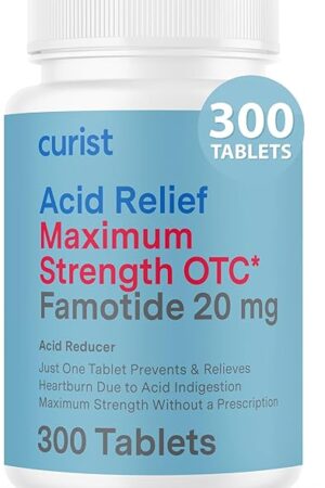 Curist Famotidine 20mg Bulk Pack (300 Count Tablets) Acid Reflux Medicine for Heartburn Relief - OTC Maximum Strength Stomach Acid Reducer - Anti Acid Relief Tablets for Indigestion Heartburn Relief
