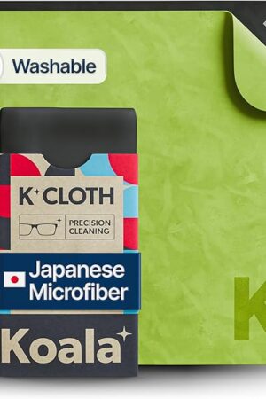Koala Lens Cleaning Cloth | Japanese Microfiber | Glasses Cleaning Cloths | Eyeglass Lens Cleaner | Eyeglasses, Camera, VR/AR Headset, and Screen Cleaner | Black & Green (Pack of 6)