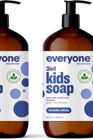 Everyone 3-in-1 Kids Soap, Body Wash, Bubble Bath, Shampoo, 32 Ounce (Pack of 2), Lavender Lullaby, made with Essential Oils for Toddlers, tweens and teens