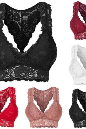 Womens Sexy Lace Bra Seamless Wire-Free Bra V-Neck Sport Bras Plus Size Lounge Lingerie Vest Underwear