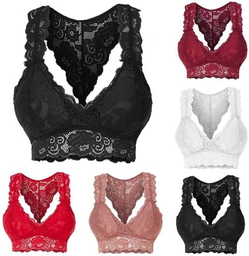 Womens Sexy Lace Bra Seamless Wire-Free Bra V-Neck Sport Bras Plus Size Lounge Lingerie Vest Underwear