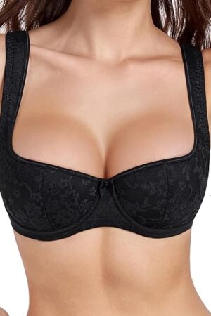 Balconette Bra for Women Sexy Scoop Neck Low Cut Everyday Push Up Demi Half Cup Lightly Padded Shelf Underwire