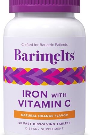 Barimelts Iron with Vitamin C, 90 Fast-Dissolving Tablets (1-Month Supply), Sugar-Free Bariatric Iron Supplement for Women, Natural Orange Flavor?