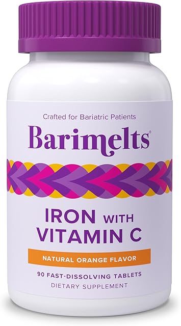 Barimelts Iron with Vitamin C, 90 Fast-Dissolving Tablets (1-Month Supply), Sugar-Free Bariatric Iron Supplement for Women, Natural Orange Flavor?
