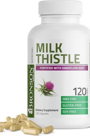 Bronson Milk Thistle Silymarin Marianum & Dandelion Root Liver Health Support, Antioxidant Support, Detox, 120 Capsules