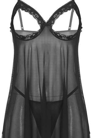 Women's Sexy Plus Size Lingerie Open Bras Nipple Split Babydoll Sleepwear Chemise Set