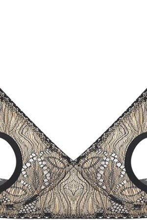 Women's Lingerie Sexy Lace Cutout Bra Tops Open Nipples Wireless Unlined Brassiere Bralette