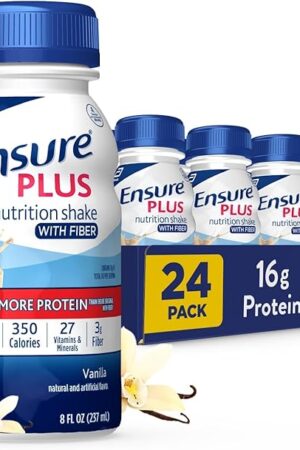 Ensure Plus Vanilla Nutrition Shake With Fiber | Meal Replacement Shake | Ready to Drink | 16g Protein and 27 Vitamins and Minerals | 8 fl oz - 24 Pack