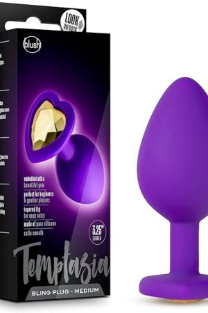 Blush Novelties Temptasia Bling Plug - Medium Butt Plugs - Heart Shaped Gem - Satin Smooth - Body Safe Silicone - Sex Toy for Women - Sex Toy for Couples - Purple