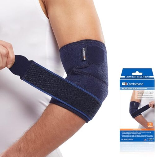 ?Comforband Adjustable Elbow Brace ? Targeted Support for Tennis Elbow, Golfer's Elbow, Tendonitis, Arthritis, Bursitis, Sprains, and Strains ? One-Size-Fits-Most Compression Sleeve for Pain Relief and Injury Recovery