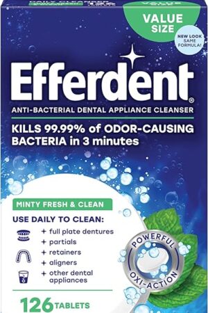 Efferdent Retainer Cleaning Tablets, Denture Cleaning Tablets for Dental Appliances, Minty Fresh & Clean, 126 Count
