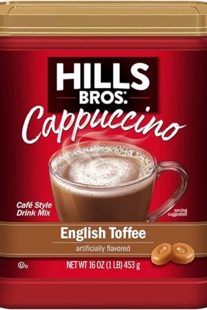 Hills Bros Instant Cappuccino Mix, English Toffee (16 Oz, Pack of 1) ? Convenient and Versatile, Instant Hot or Iced Coffee, Frothy & Rich English Toffee Flavor - Just Add Water