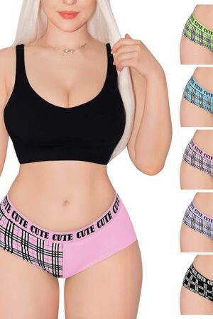 Women's Ladies Soft Cotton Underwear Comfortable Hipster Briefs 5 Pack Panties Set - Cute Punk