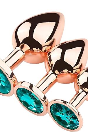 Anal Trainer Kit 3PCS - Stainless Steel Butt Plug Set with Expanding Rose Gold Design - Adult Sex Toys Gift for Men & Women (Green)