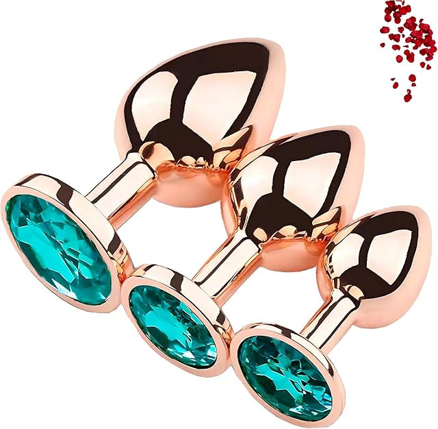 Anal Trainer Kit 3PCS - Stainless Steel Butt Plug Set with Expanding Rose Gold Design - Adult Sex Toys Gift for Men & Women (Green)