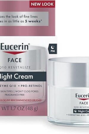 Eucerin Q10 Anti-Wrinkle Night Cream + Pro-Retinol, Facial Cream for Sensitive Skin, 17 Oz Jar
