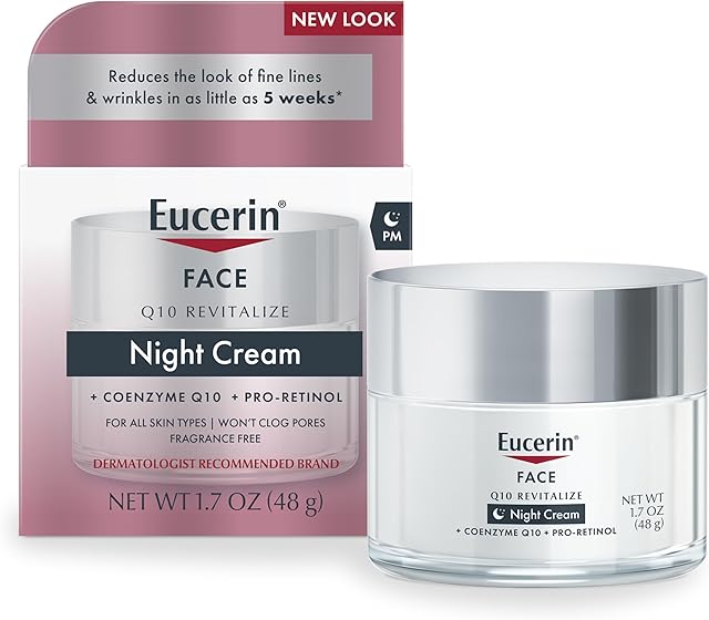 Eucerin Q10 Anti-Wrinkle Night Cream + Pro-Retinol, Facial Cream for Sensitive Skin, 17 Oz Jar