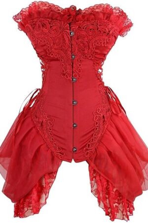 Women's Corset Top White Corset Street Sexy Plus Size Lace Lingerie Corset with Skirt Overbust Bodysuit