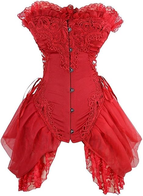 Women's Corset Top White Corset Street Sexy Plus Size Lace Lingerie Corset with Skirt Overbust Bodysuit
