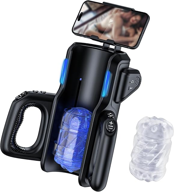 Leten Sex Toy Automatic Male Masturbator - Men Electric Adult Sex Machine with 12times/s Thrusting, Hand Free Penis Training Stroker with Phone Holder and 2 Soft Silicone Pocket Pussy