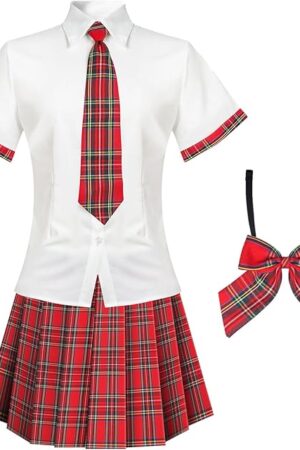 Women's School Girl Outfit Lingerie Set Sexy Student Costumes With Plaid Mini Skirt