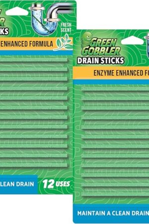 Green Gobbler Drain Cleaner & Deodorizer FRESH SCENT Sticks for Toilet Tanks, Sinks, Bathtub Drains, Washing Machine Drains and Garbage Disposals - 24 Pieces