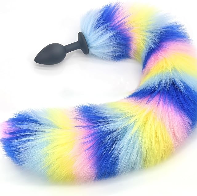 Anal Plug Mixed-Color Fox Tail 1574-Inch-Long Sexual Anus Tail Black Butt Plug Cosplay Game Sex Toy for Women Men