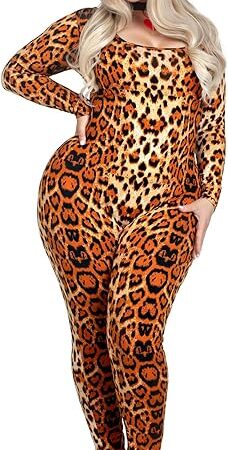 Women's 3 Pc Cougar Costume with Catsuit, Headband, Choker