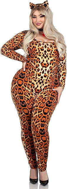 Women's 3 Pc Cougar Costume with Catsuit, Headband, Choker