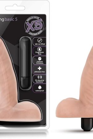 Blush 5.5" Vibrating Dildo for Beginners - 10 Vibrating Functions for Intense Stimulation - G-Spot Stimulating Realistic Cock - Basic 5 Body-Safe Adult Sex Toy for Women, Men & Couples - (Beige)