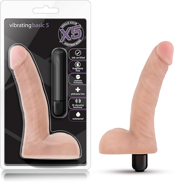 Blush 5.5" Vibrating Dildo for Beginners - 10 Vibrating Functions for Intense Stimulation - G-Spot Stimulating Realistic Cock - Basic 5 Body-Safe Adult Sex Toy for Women, Men & Couples - (Beige)