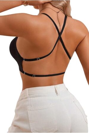 Women Backless Plunge Push Up Bras Sexy Deep V Neck Spaghetti Strap Bralettes
