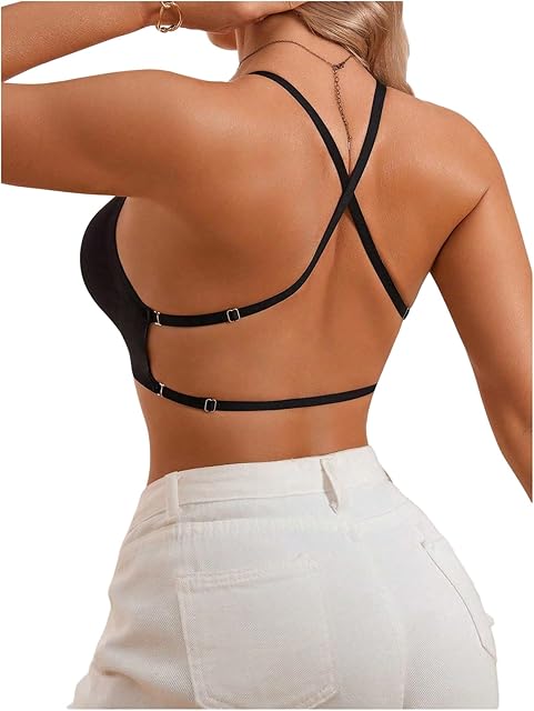 Women Backless Plunge Push Up Bras Sexy Deep V Neck Spaghetti Strap Bralettes
