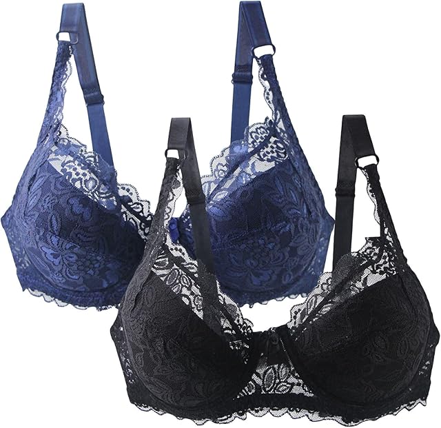 2PC Women Underwire Sexy Bra Lace Trim Floral Embellished Bralette Push Up Solid Bralettes 2025 Sheer Comfort Bras