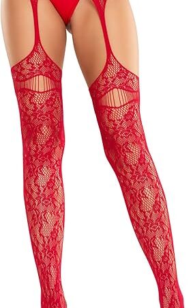 Womens Bloom Net Stockings With Cut-out Thigh Detail and Attached Garter Belt