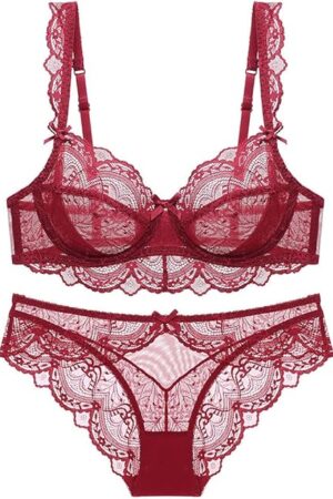 Women's Lace Bra and Panty Sets Underwired Lingerie Set Push Up Sheer Bras