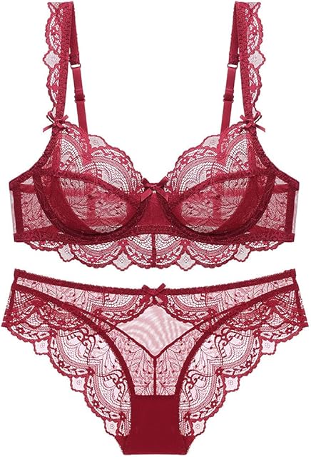 Women's Lace Bra and Panty Sets Underwired Lingerie Set Push Up Sheer Bras