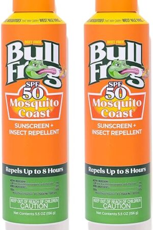 Bullfrog Mosquito Coast Sunscreen SPF50 + Insect Repellant 55oz Continuous Spray, 2pk