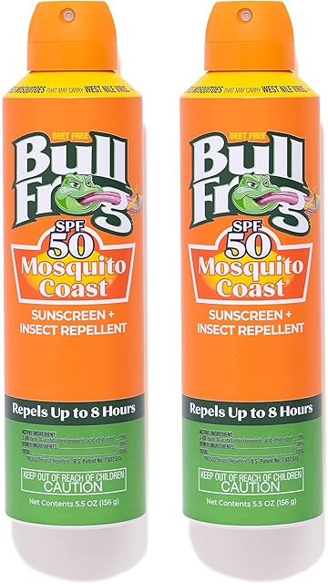 Bullfrog Mosquito Coast Sunscreen SPF50 + Insect Repellant 55oz Continuous Spray, 2pk