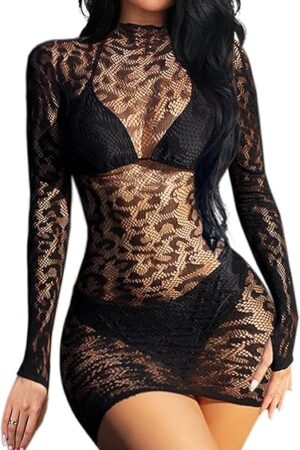 Woman Sexy Lingerie Dress Fishnet Bodycon Mini Dresses Stripper Outfit Mesh Chemise Babydoll