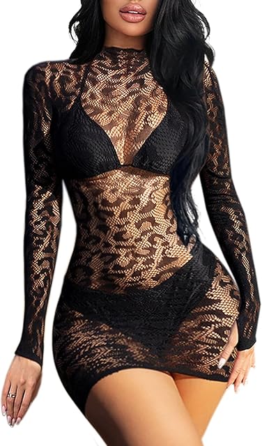 Woman Sexy Lingerie Dress Fishnet Bodycon Mini Dresses Stripper Outfit Mesh Chemise Babydoll