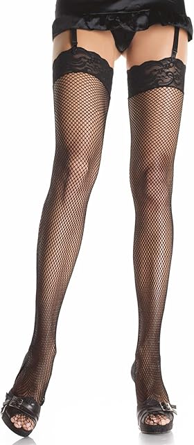 womens Fishnet Lace Top Thigh High Stockings