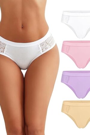 Women Cotton Underwear Lace Hipster Brief Panties Ladies Stretch Underpants Multipack