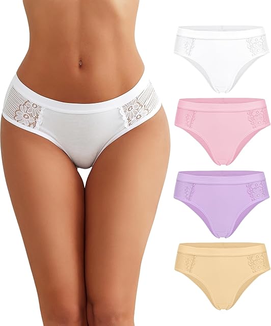 Women Cotton Underwear Lace Hipster Brief Panties Ladies Stretch Underpants Multipack