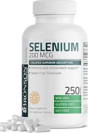 Bronson Selenium 200 mcg ? Yeast Free Chelated Amino Acid Complex - Essential Trace Mineral with Superior Absorption, 250 Vegetarian Capsules