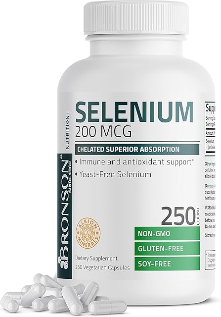 Bronson Selenium 200 mcg ? Yeast Free Chelated Amino Acid Complex - Essential Trace Mineral with Superior Absorption, 250 Vegetarian Capsules